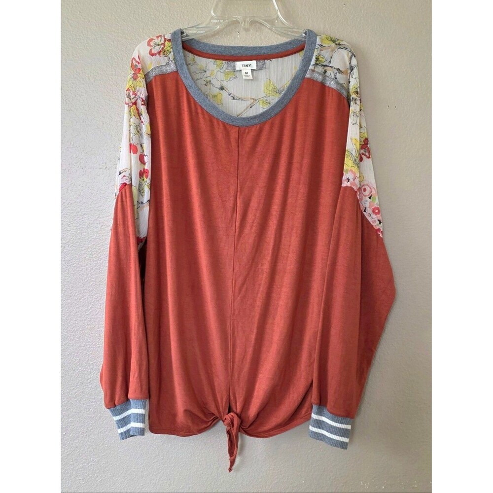 Anthropologie TINY Pippa Floral Orange Long Sleeve Tie Front Top - Size Medium